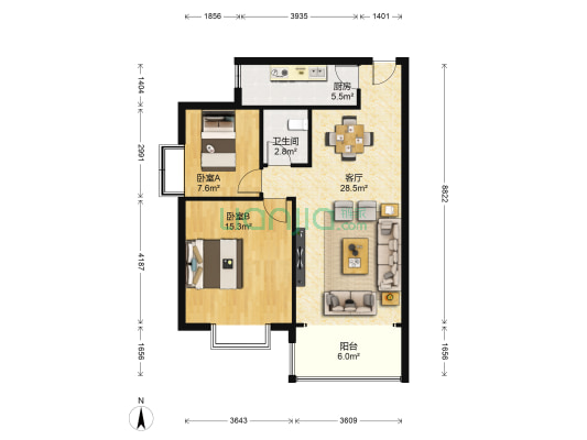 阳光家园玫瑰苑 2室1厅1卫 89平方