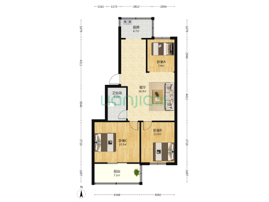 铁西南社区市政院 3室1厅1卫 94平方