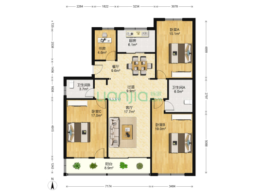 汇丰新村 4室2厅2卫 143平方