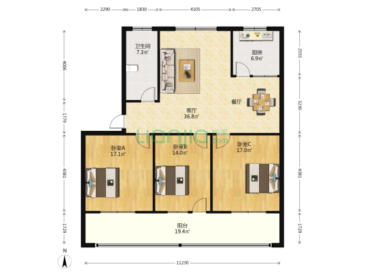 微型电机厂家属院东院 3室1厅1卫 127平方