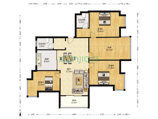 涵碧园 4室1厅2卫 165平方
