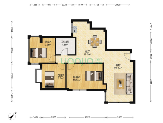 沙园大厦 3室2厅1卫 103平方