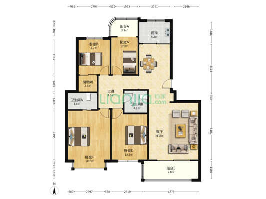 南盛花园 4室1厅2卫 151平方