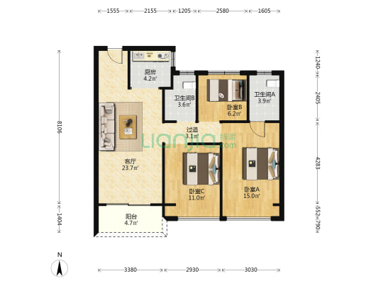 泛华·星屿海 3室1厅2卫 98平方
