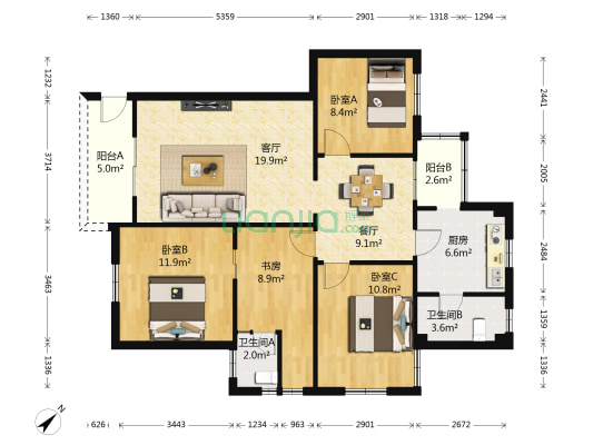 环山路住宅 4室2厅2卫 108平方
