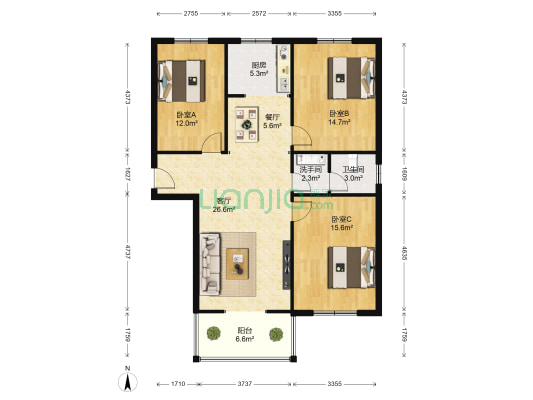 圳宇花园 3室2厅2卫 128平方
