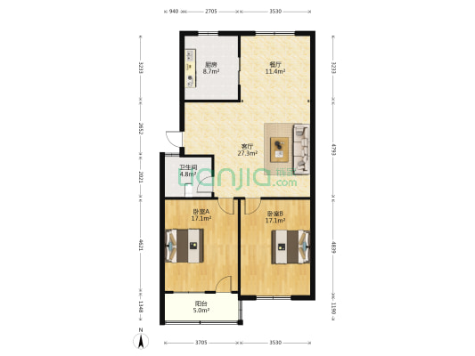 天津巷15号 2室2厅1卫 92平方
