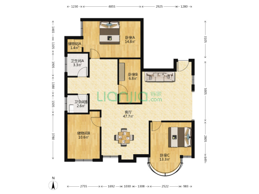 西湖新城 3室1厅2卫 147平方