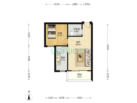 富豪21世纪 1室1厅1卫 51平方
