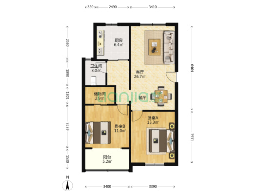 金厦苑 2室1厅1卫 86平方