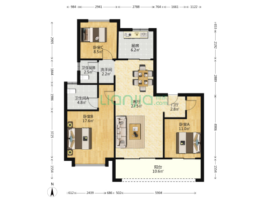 朗诗湖屿栖 3室1厅3卫 124平方