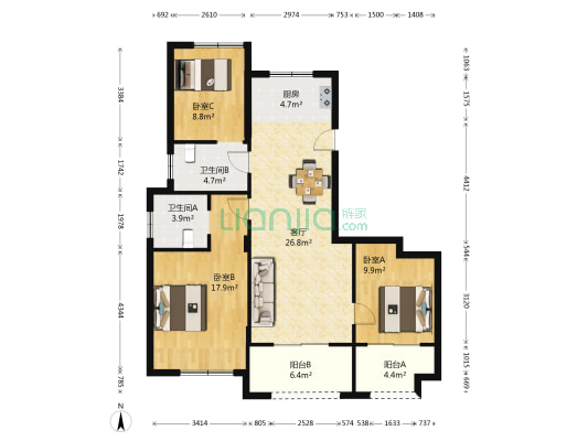 和协风格南岸 3室1厅2卫 111平方