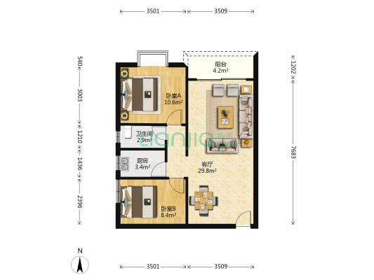 银湖公寓 2室1厅1卫 76平方