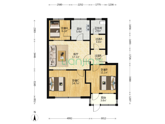 利民小区 3室1厅1卫 85平方