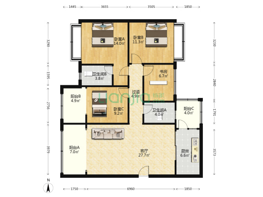 远东名都华府 4室1厅2卫 130平方