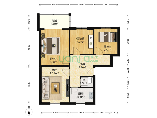 水碾河南三街1号 2室1厅1卫 73平方