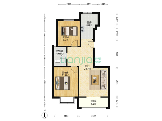 天地新城  南北两居  满五唯一  诚意出售-户型图