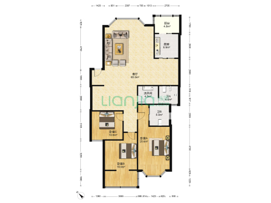 鑫源锦城花园 3室1厅3卫 151平方