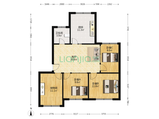信息学院宿舍 3室1厅1卫 96平方
