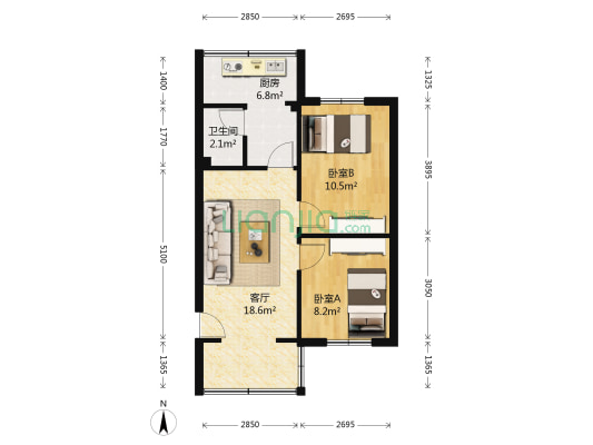 金罗路12号 2室1厅1卫 57平方