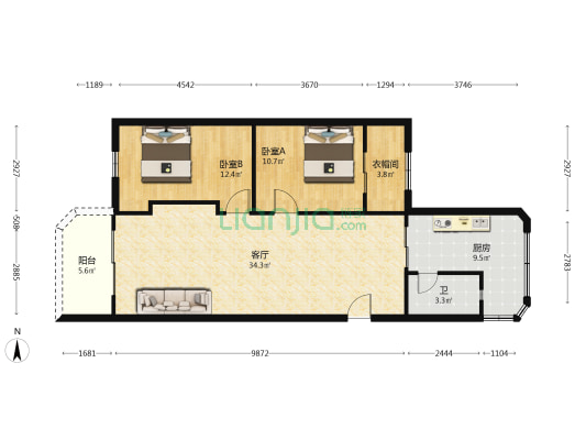 光华楼 2室1厅1卫 89平方