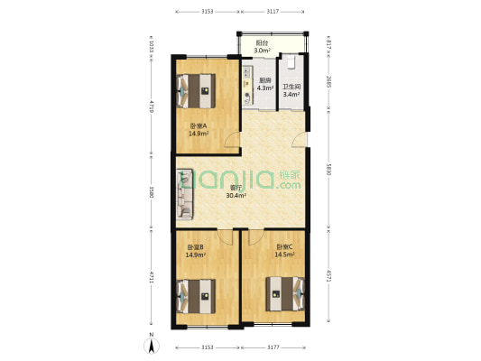 东康小区 3室1厅1卫 105平方
