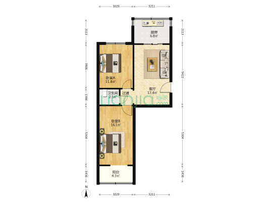 西安市公交一公司2号家属院 2室1厅1卫 71平方