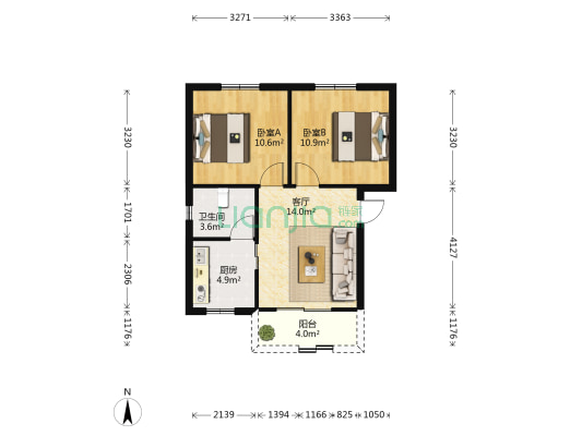 长青东路52号 2室1厅1卫 59平方