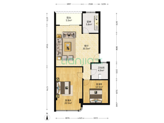 永升新城 2室1厅1卫 88平方
