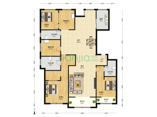 恒鼎荣庭 3室2厅3卫 241平方