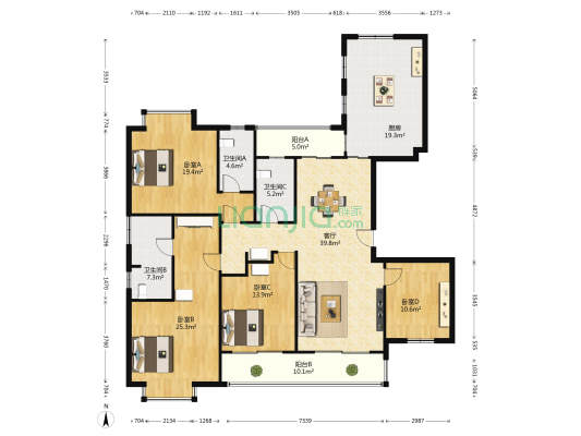 嘉和城塞纳右岸. 南 4室1厅3卫 178平方