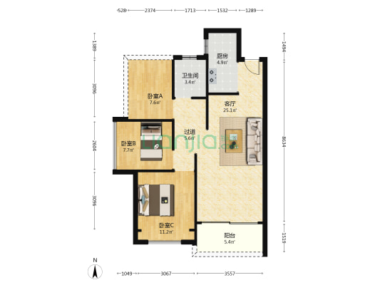 中达聚龙庭 3室1厅1卫 85平方