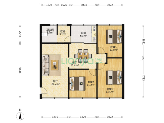 长江中路657号 3室2厅1卫 117平方