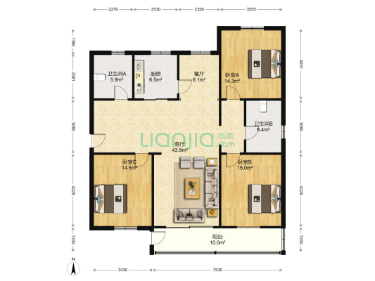 景都花苑 3室2厅2卫 153平方