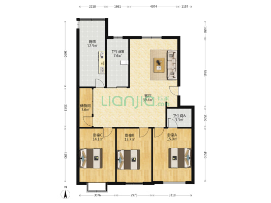 江山花园 3室1厅2卫 141平方