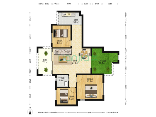和公馆 3室1厅1卫 76平方
