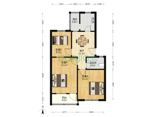 百狮子桥散盘 3室1厅1卫 73平方