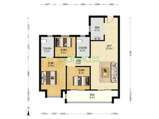 恒泰阿奎利亚悦璟府 3室1厅2卫 104平方