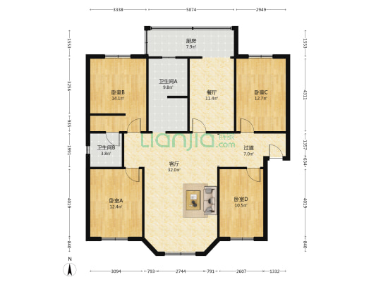 鱼凫路118号 4室2厅2卫 140平方