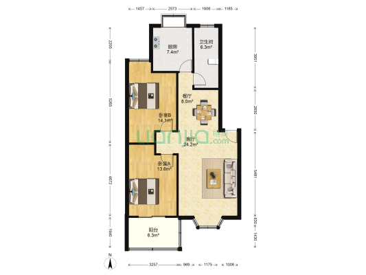 千鹤园小区 2室2厅1卫 99平方
