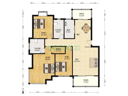 沁园春天 3室1厅2卫 132平方