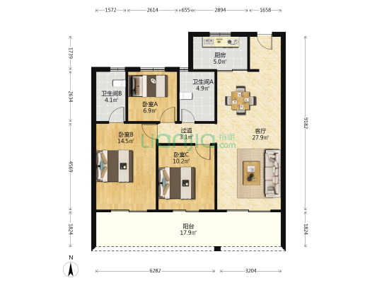 中国铁建·未来视界 3室1厅2卫 110平方