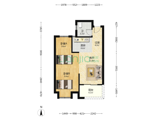 榕发玖熹雅筑 2室1厅1卫 61平方