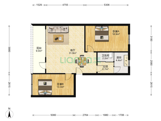 正泰大厦 2室1厅1卫 90平方