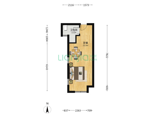 加州·荔枝公寓 1室0厅1卫 41平方