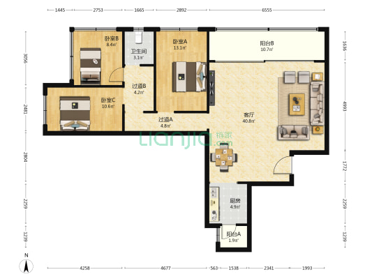 建发•书香府 3室1厅1卫 125平方