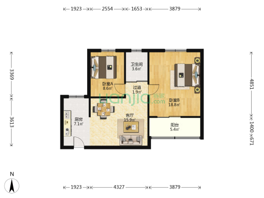 祥华苑小区 2室1厅1卫 72平方
