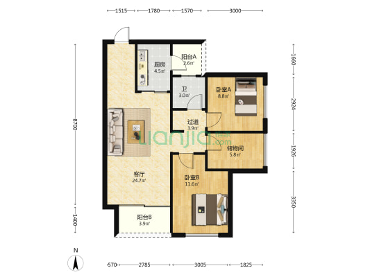 蓝光&贵安置投长岛国际 2室1厅1卫 84平方