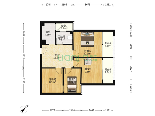 泛亚城邦 3室1厅1卫 86平方