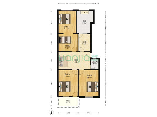 东街外贸宿舍 4室1厅1卫 92平方